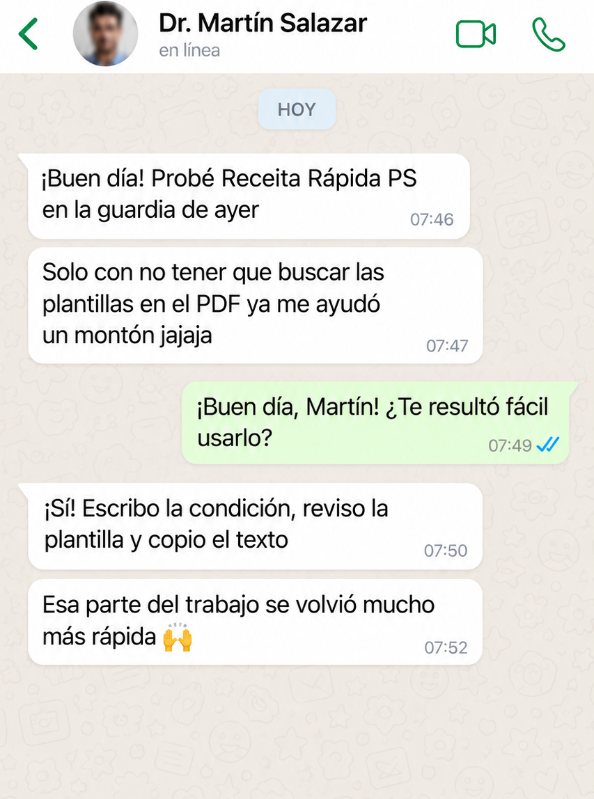 Conversación ilustrativa en español con Dr. Martín Salazar; ejemplo ficticio